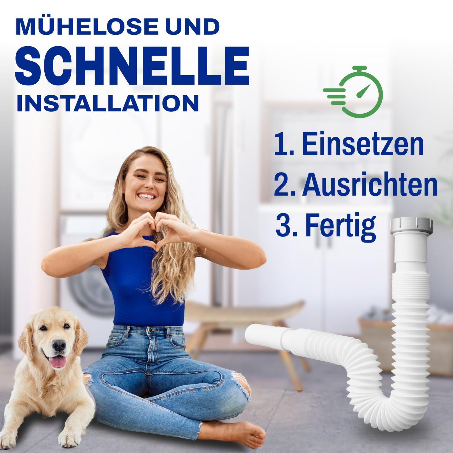 Flexibler Ablaufschlauch Werkzeugfreie Montage, 1 1/4" x 32 mm, Siphon/Geruchsverschluss Ausziehbar für Badezimmer Waschbecken, Abfluss Rohr, Siphon, Syphon - Kopie